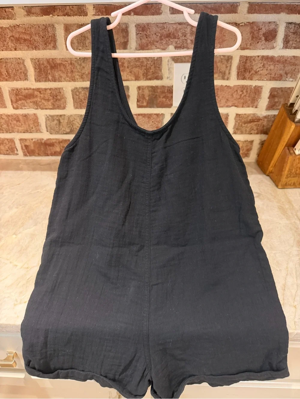 Old Navy Youth Girls Black Sleeveless Short Romper with Front Pockets